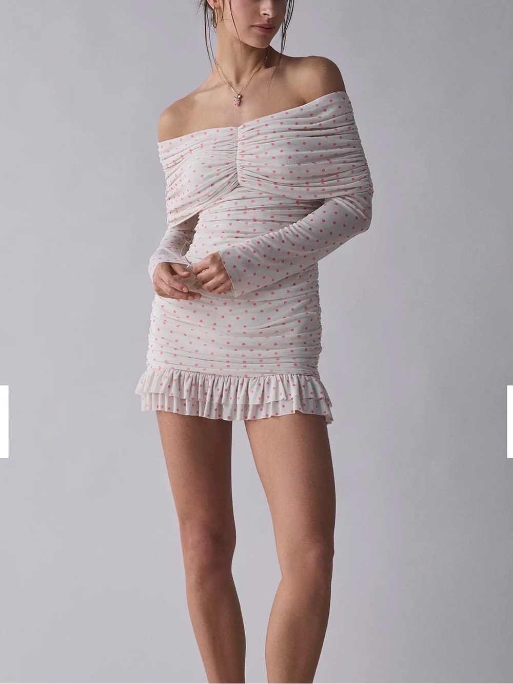 AFRM Fay Off The Shoulder Mesh Long Sleeve Minidress